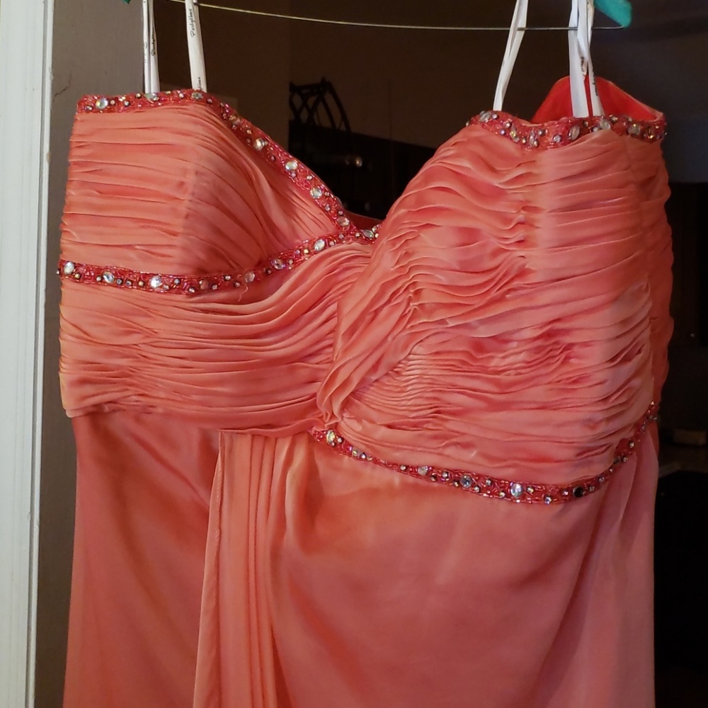 Peach Floor Length Strapless Formal